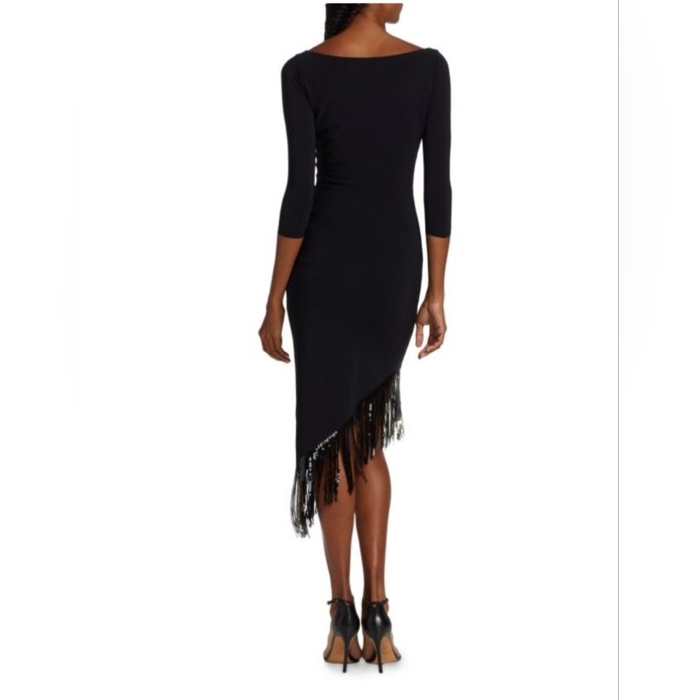 Chiara Boni La Petite Robe Benjamin Sequin Fringe Midi Dress In Black Women's 10 - Picture 7 of 15